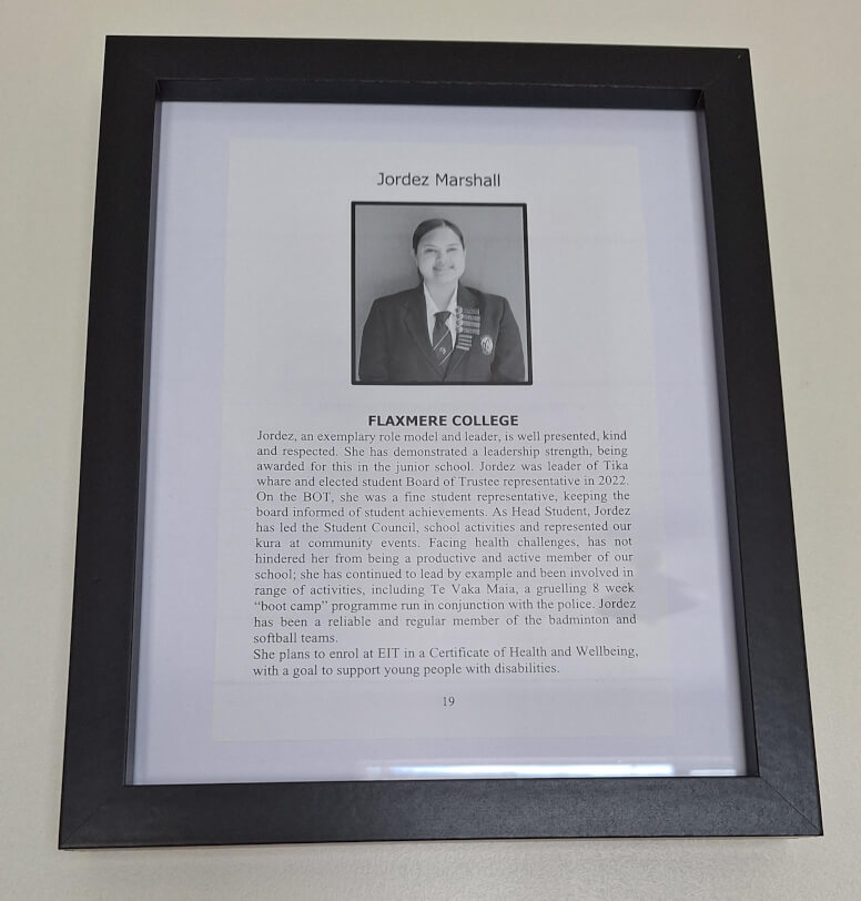 A summary document outlining the achievements for head girl Jordez.