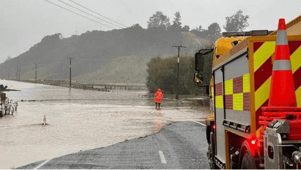 The state highway near Tokomaru Bay submerged as flooding hit the area in March, 2023